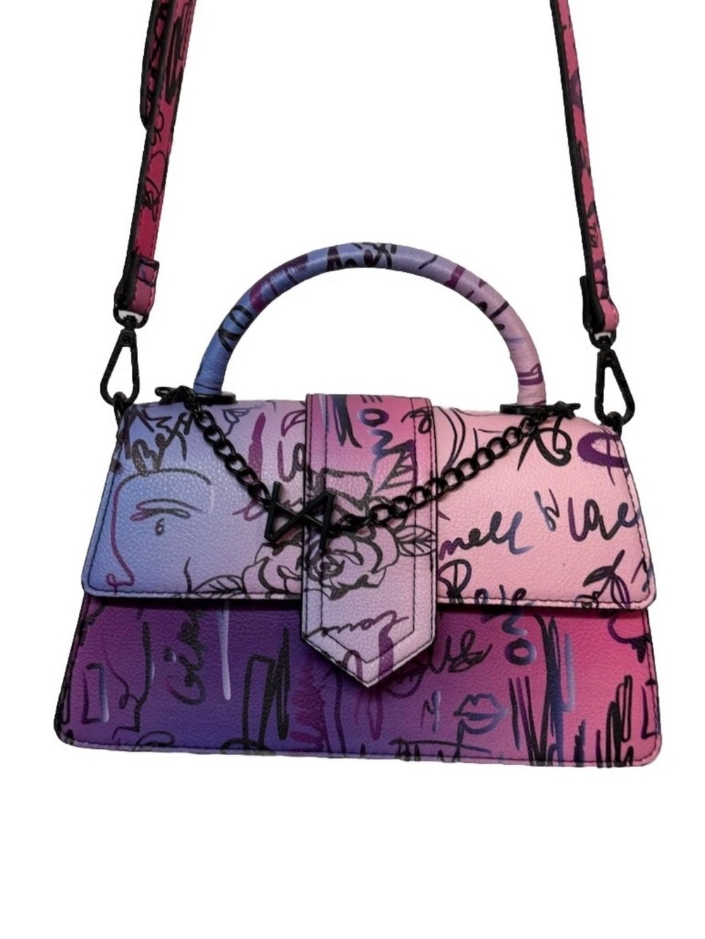 Aldo Pink and Purple Graffiti Satchel - Picture 2 of 10